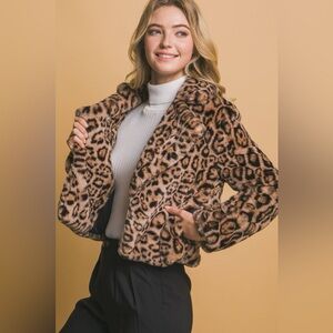 Leopard Print Faux Fur Jacket
